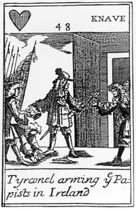 1688年の栄光ある革命を記念した反カトリックのトランプであるアイルランドのパピストを武装させるTyrconnel（115649を参照） 作： English School